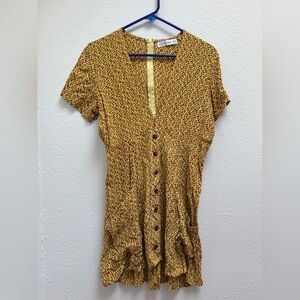 Faithfull the Brand Pilou Yellow Floral Print Mini Dress Size Medium